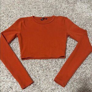 Zara Orange Fitted Long Sleeve Crop Top